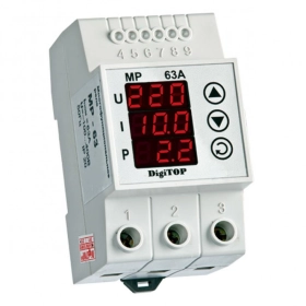 Реле напряжения с контролем тока и мощности 63A однофазное (3 мод.) DigiTop