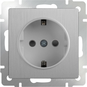 Розетка влагозащищенная с заземлением, шторками, IP44 - cеребряный рифленый, Werkel, WL09-SKGS-01-IP44