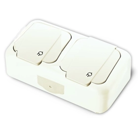 Розетка влагозащищенная, двойная, с заземлением, крышкой, IP54, настенного монтажа - белый, VI-KO Palmiye