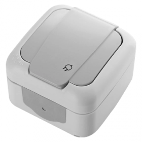 Розетка влагозащищенная, с заземлением, крышкой, IP54, настенного монтажа - серая, VI-KO Palmiye