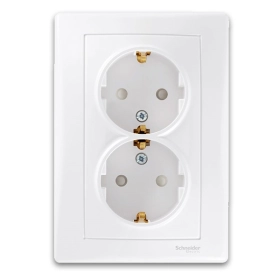 Розетка двойная с заземлением, шторками - белый, Schneider Sedna