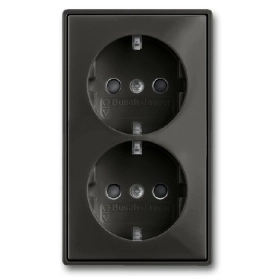 Розетка двойная с заземлением и шторками, черный, ABB Basic 55