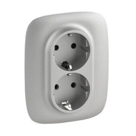 Розетка двойная с заземлением, шторками, автоматическими клеммами - алюминий, Legrand Valena Allure