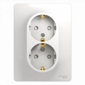 Розетка двойная с заземлением, шторками в сборе - белый, Schneider Glossa