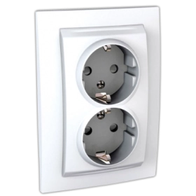 Розетка двойная, с заземлением, шторками - белый, Schneider Unica