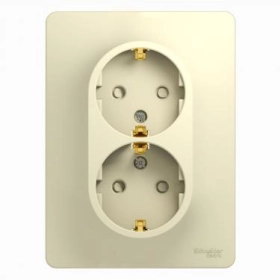 Розетка двойная, с заземлением, шторками, в сборе - бежевый, Schneider Glossa