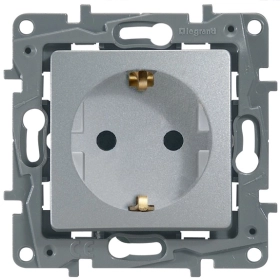 Розетка с заземлением, винтовыми клеммами - алюминий, Legrand Etika