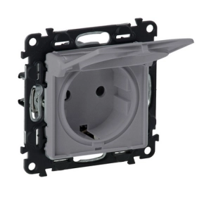 Розетка с заземлением, крышкой - алюминий, Legrand Valena Life