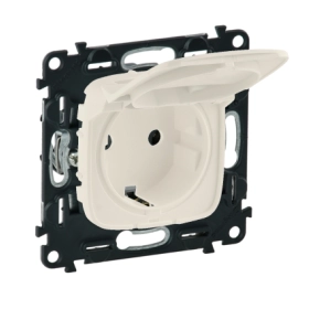 Розетка с заземлением, крышкой, автоматическими клеммами - слоновая кость, Legrand Valena Allure