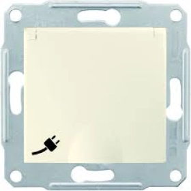 Розетка с заземлением, крышкой, шторками - бежевый, Schneider Sedna