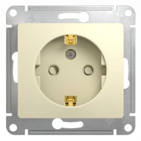 Розетка с заземлением, шторками - бежевый, Schneider Glossa