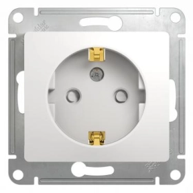 Розетка с заземлением, шторками - белый, Schneider Glossa