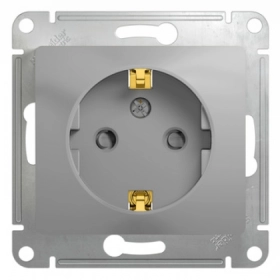 Розетка с заземлением, шторками - алюминий, Schneider Glossa