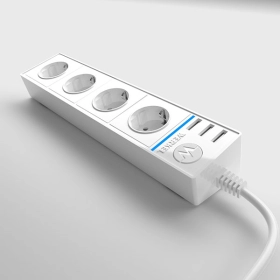 Розеточный блок 4-х местный + 3 USB-порта, WL20-04-03 - белый, Werkel