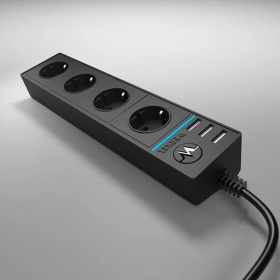 Розеточный блок 4-х местный + 3 USB-поста, WL20-04-03 - черный, Werkel