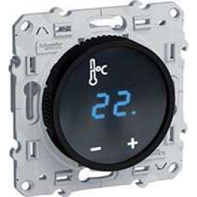 Терморегулятор теплого пола с датчиком, с сенсорным дисплеем - черный, Schneider Odace