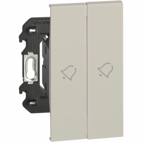 Переключатель проходной 2 кл кнопочный с символом звонок 2 модуля — песочный, Bticino Living Now