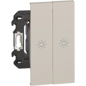 Переключатель проходной 2 кл кнопочный с символом лампа 2 модуля — песочный, Bticino Living Now