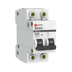 Автоматический выключатель 2P C63 4,5кА EKF Basic ВА 47-29