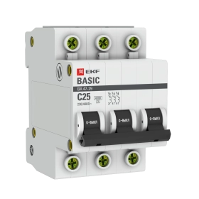 Автоматический выключатель 3P C25 4,5кА EKF Basic ВА 47-29