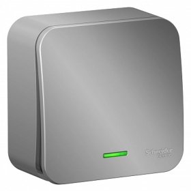 Выключатель 1 кл с подсветкой - алюминий, Schneider Blanca