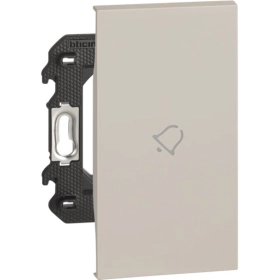 Переключатель проходной 1 кл кнопочный с символом звонок с подсветкой белого цвета 2 модуля — песочный, Bticino Living Now