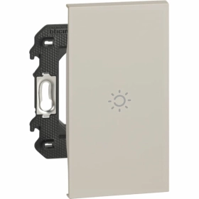 Выключатель кнопочный 1 кл с символом лампа с подсветкой синего цвета автоматические клеммы 2 модуля — песочный, Bticino Living Now