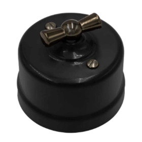 Выключатель перекрестный, поворотный, ручка бронза — черный, Лизетта, Bironi