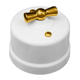 Выключатель 2 кл, поворотный, ручка золото — белый, Лизетта, Bironi