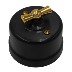 Выключатель проходной 1 кл, поворотный, ручка золото — черный, Лизетта, Bironi