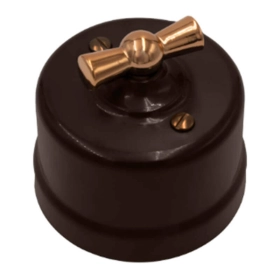 Выключатель 2 кл, поворотный, ручка медь — коричневый, Лизетта, Bironi