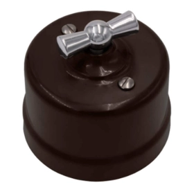 Выключатель проходной 1 кл, поворотный, ручка серебро — коричневый, Лизетта, Bironi