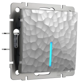 Выключатель 1 кл, с подсветкой, W1210106 - hammer серебряный, Werkel