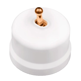 Выключатель 1 кл, тумблерный, ручка медь — белый, Лизетта, Biron