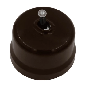 Выключатель перекрестный, 1 кл, тумблерный, ручка серебро — коричневый, Лизетта, Bironi