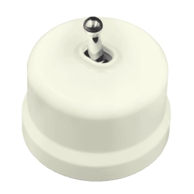 Выключатель перекрестный, 1 кл, тумблерный, ручка серебро — слоновая кость, Лизетта, Bironi