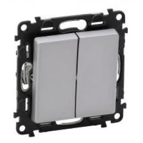 Выключатель 2 кл, кнопочный, 6А - алюминий, Legrand Valena Life