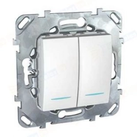 Выключатель 2 кл с подсветкой - белый, Schneider Unica