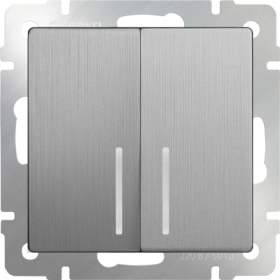 Выключатель проходной, 2 кл, с подсветкой LED - cеребряный рифленый, Werkel, WL09-SW-2G-2W-LED