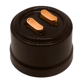 Выключатель 2 кл, кнопочный, ручка медь — коричневый, Лизетта, Bironi