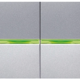 Выключатель 2 кл, с зеленой подсветкой - серебро, ABB Zenit (2 х N2101 PL +2х N2191 VD)