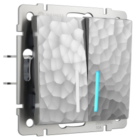 Выключатель 2 кл, с подсветкой, W1220106 - hammer серебряный, Werkel