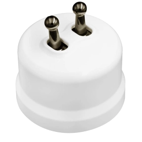 Выключатель 2 кл, тумблерный, ручка бронза — белый, Лизетта, Bironi