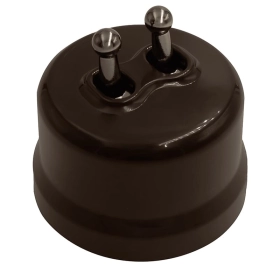 Выключатель 2 кл, тумблерный, ручка бронза — коричневый, Лизетта, Bironi