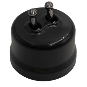 Выключатель 2 кл, тумблерный, ручка бронза — черный, Лизетта, Bironi