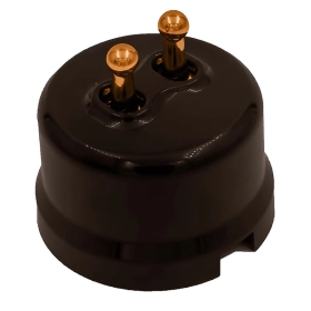 Выключатель 2 кл, тумблерный, ручка медь — коричневый, Лизетта, Bironi