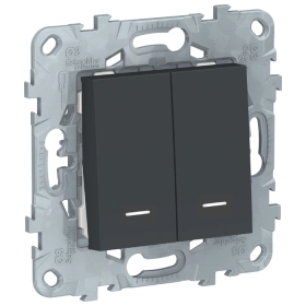 Выключатель 2 кл., 2 модуля, с подсветкой, 2 х сх.1а - антрацит, Schneider Unica New